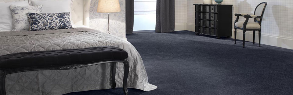 Deep Blue Bedroom Scene with Carpet